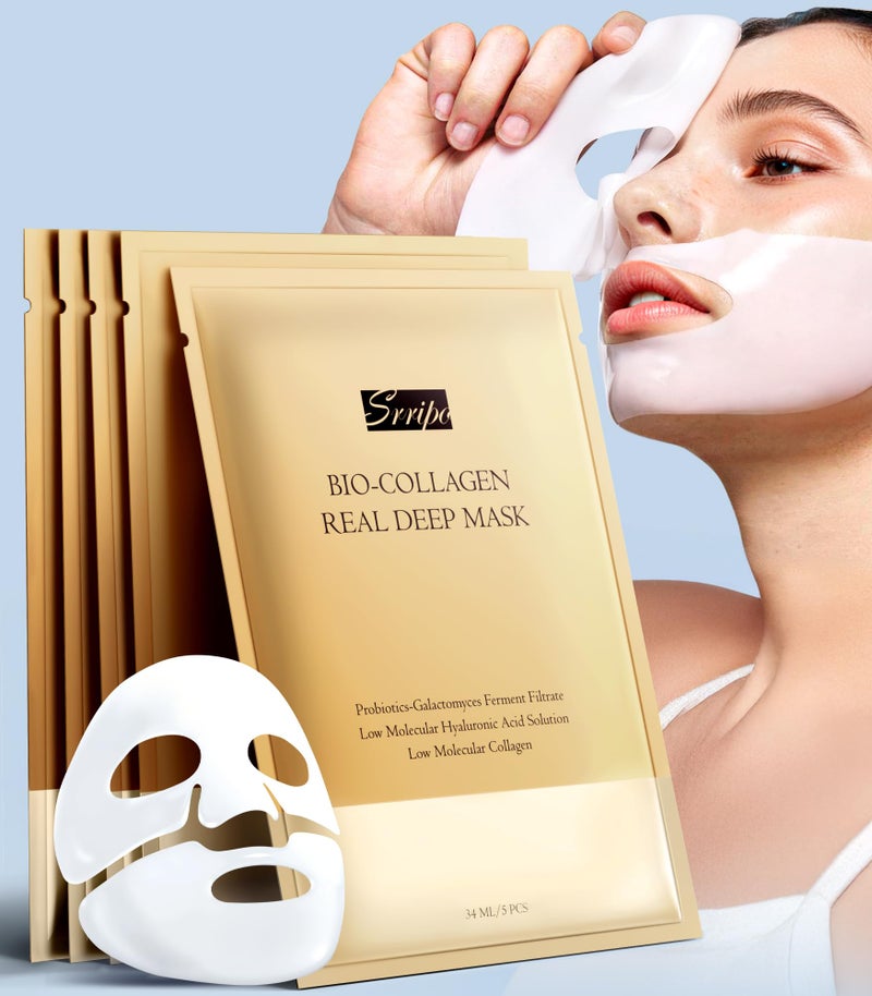 Radiant Glow Collagen Face Mask  Real Deep Overnight Face Masks Skincare with Hyaluronic Acid Galactomyces Ferment  Vitamin E Facial Mask for Hydrating Firming Plumping  AntiAging  34g x 5ea